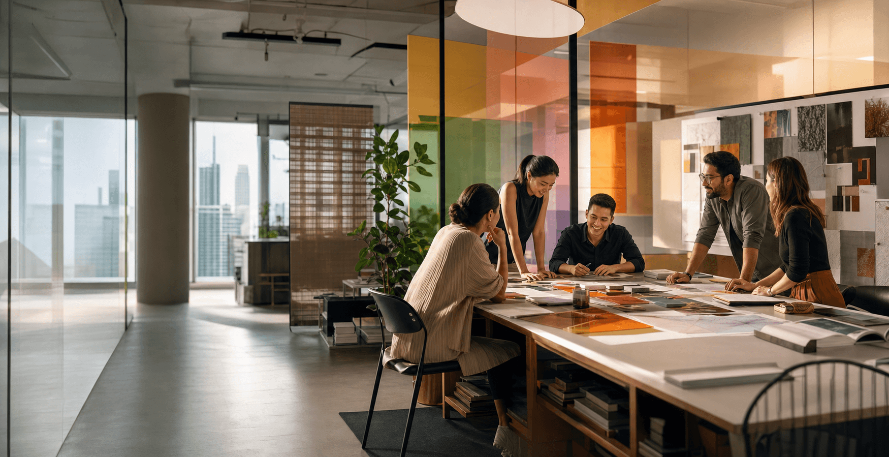 A diverse team collaborating in a contemporary Singapore workplace